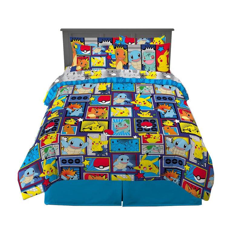 Franco Kids Bedding Super Soft Comforter and Sheet Set with Sham, 7 Piece Full Size, Pokemon - Image 1