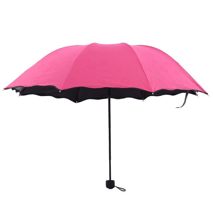Ruffled Water Flowering Sunny Umbrella Three Folding Sunscreen Umbrella UV Protection Sunshade Umbrella Making Logo rose red 