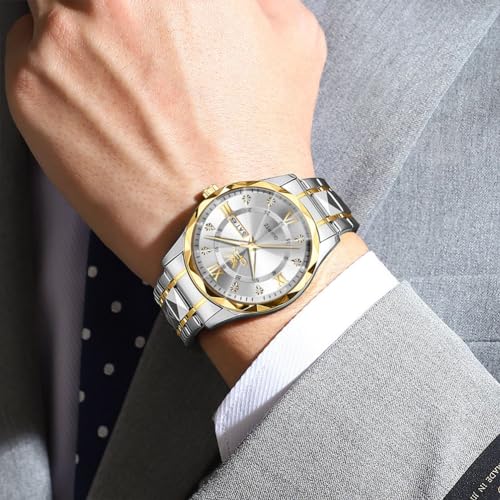 OPK Watches for Men White Gold Diamond Roman Analog Mens Watches Waterproof Large Stainless Steel Men Wrist Watch Business Father Gift Watch - Image 3