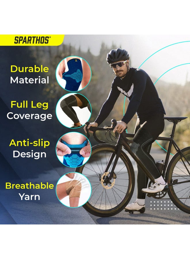 Sparthos Full Leg Compression Sleeves - Brace for Calf, Knee and Thigh, Recovery, Support Pain Relief for Sports Shin Splint Arthritis Patella MCL Acl Tendon - Anti Slip - Mens and Womens (Black-L) - Image 3