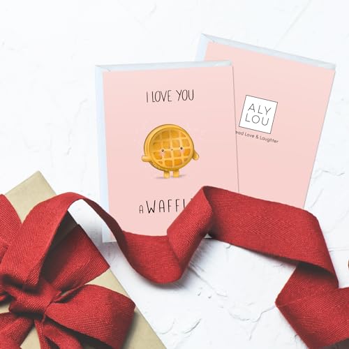 ALY LOU Funny Anniversary & Birthday Card – Punny Greeting Card Blank Inside, Cute & Perfect for Couples, Him, Her, Husband, Wife, Girlfriend, Boyfriend (Love You A Waffle Lot) - Image 2