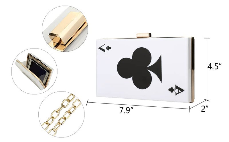 EROUGE Acrylic Evening Clutch Women Designer Handbag Poker Shape Purse, White - Image 2
