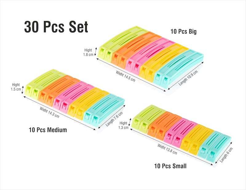 Tosaa Food Snack Bag Pouch Clip Sealer for Keeping Food Fresh for Home, Kitchen, Camping Snack Seal Sealing Bag Clips (Multi-Color) (Pack of 30) - Image 2