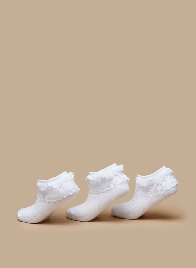جونيورز Girls Lace Detail Socks - Set of 3