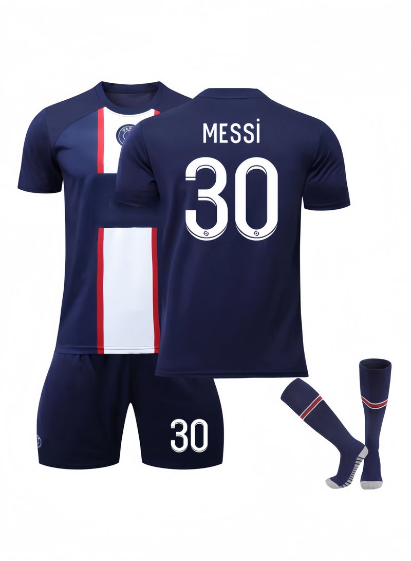 مجموعة قمصان كرة قدم للأطفال، قميص برشلونة ميسي رقم 30 لكرة القدم، مجموعة قمصان كرة قدم بطل العالم للأطفال والشباب - Image 1
