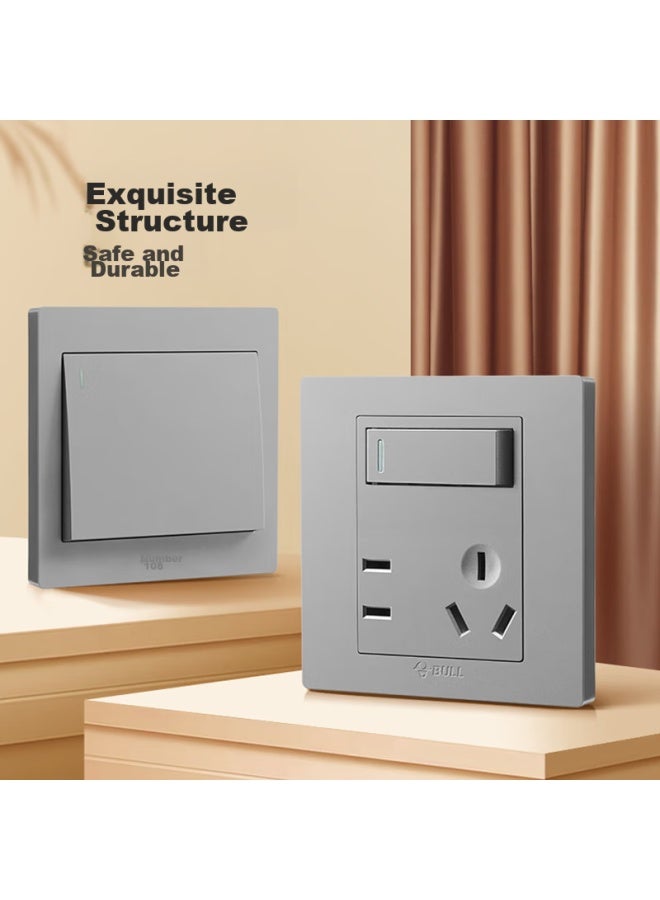 Bull Switch Socket G31 Series, Single-pole Single-control Five-hole Socket With Switch, 86-type Panel, G31e333, Gray - Image 2