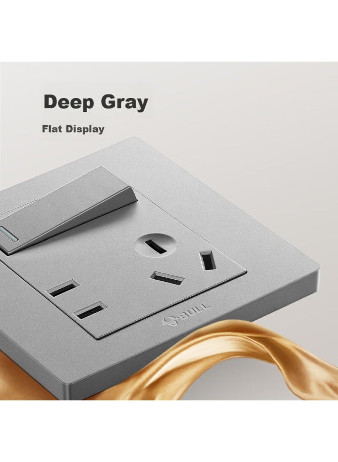 Bull Switch Socket G31 Series, Single-pole Single-control Five-hole Socket With Switch, 86-type Panel, G31e333, Gray - Image 3