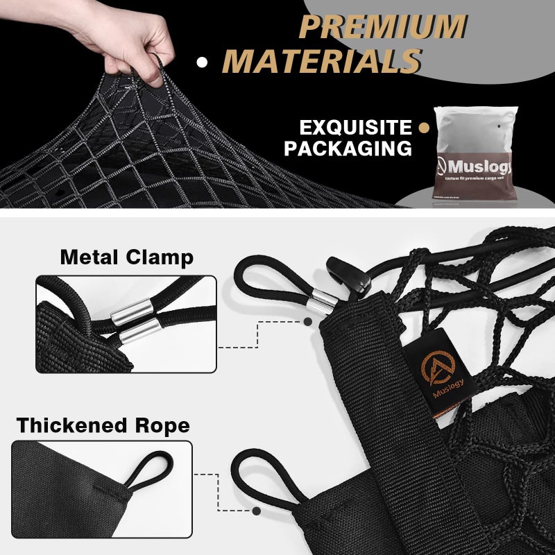 Muslogy Truck Bed Cargo Net Trunk Netting Compatible with 2023-2025 2026 Honda CR-V Accessories, Pickup Cargo Organizer SUV Sedan Storage Net w/Heavy Duty Carabiners - Image 3