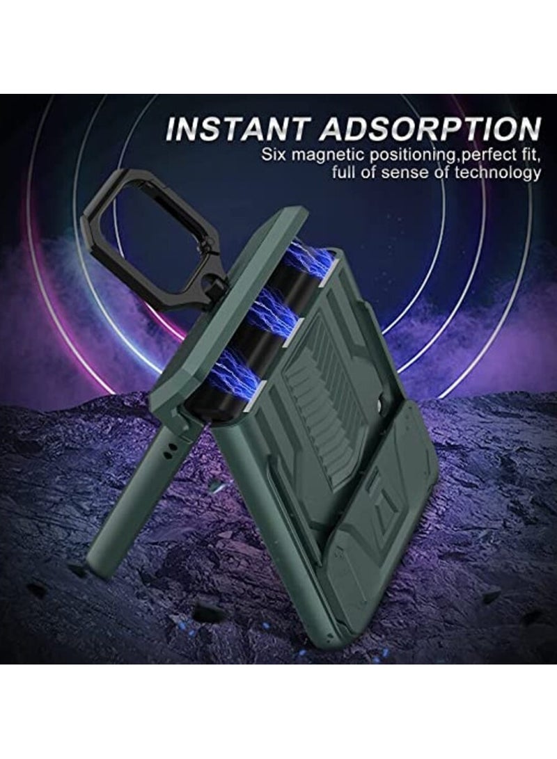 جولدن ماسك لموبايل سامسونج Z فليب 4 بتصميم عسكري مع عدسة منزلقة مع حلقة - (اخضر) - Image 3