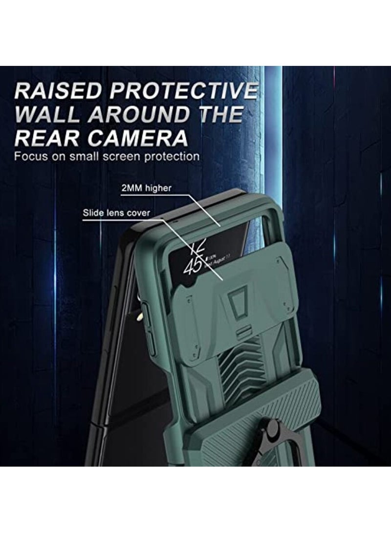 جولدن ماسك لموبايل سامسونج Z فليب 4 بتصميم عسكري مع عدسة منزلقة مع حلقة - (اخضر) - Image 2