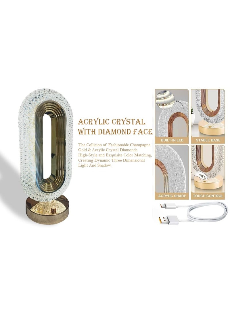 Crystal Touch Lamp, LED Crystal Light Illuminated in Multiple Colors, Night Lamp and Decorative Nightlight with 3D Diamond Design, Moonlit Crystal Globe, LED Lamp with Multi-Color Remote Control, Dimmable USB Rechargeable Desk Lamp for Bedroom, Living Room, Home, and Office, Transparent.