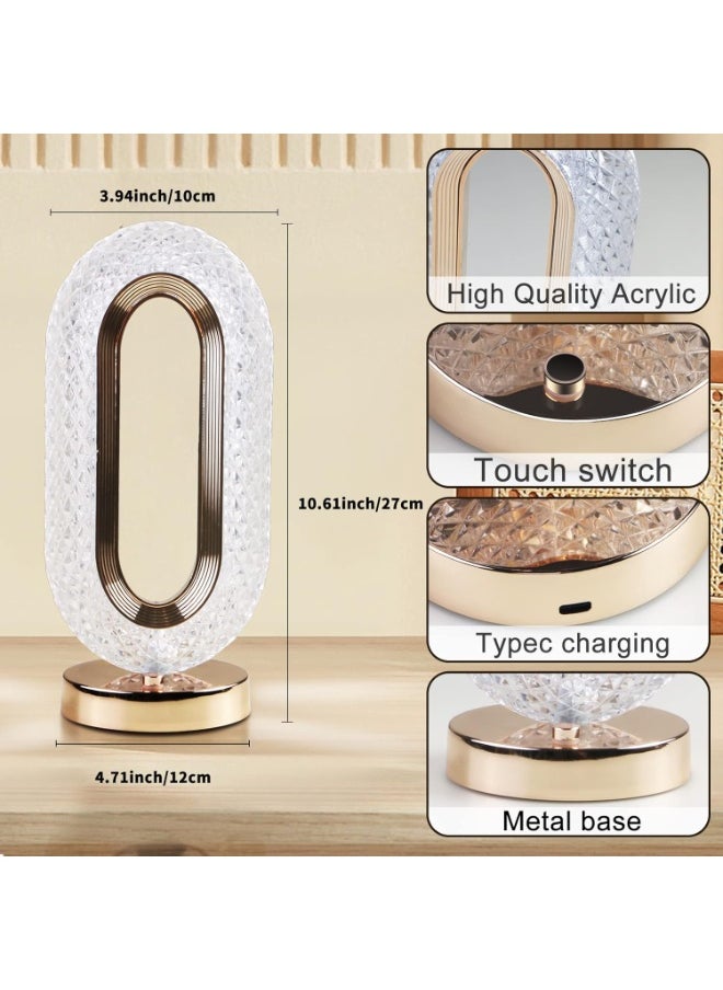 Crystal Touch Lamp, LED Crystal Light Illuminated in Multiple Colors, Night Lamp and Decorative Nightlight with 3D Diamond Design, Moonlit Crystal Globe, LED Lamp with Multi-Color Remote Control, Dimmable USB Rechargeable Desk Lamp for Bedroom, Living Room, Home, and Office, Transparent.