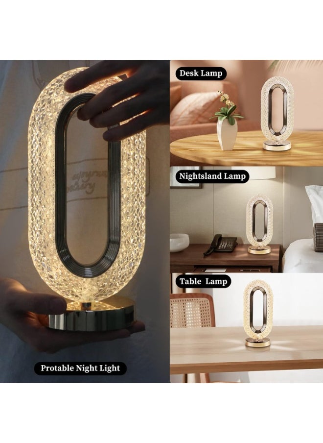Crystal Touch Lamp, LED Crystal Light Illuminated in Multiple Colors, Night Lamp and Decorative Nightlight with 3D Diamond Design, Moonlit Crystal Globe, LED Lamp with Multi-Color Remote Control, Dimmable USB Rechargeable Desk Lamp for Bedroom, Living Room, Home, and Office, Transparent.
