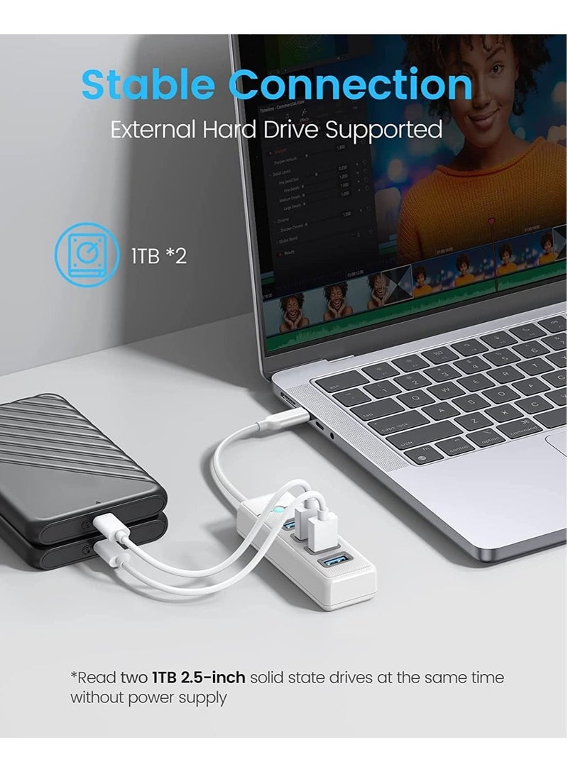 كابتن تيك USB C Hub 4 Ports USB 3.1 Type C to USB 3.0 Hub Adapter, USB Splitter for Laptop, Mobile Phone, Tablet with 0.5ft Cable, Compatible with Mac OS 10.X and Above, Linux, Android-White - Image 3