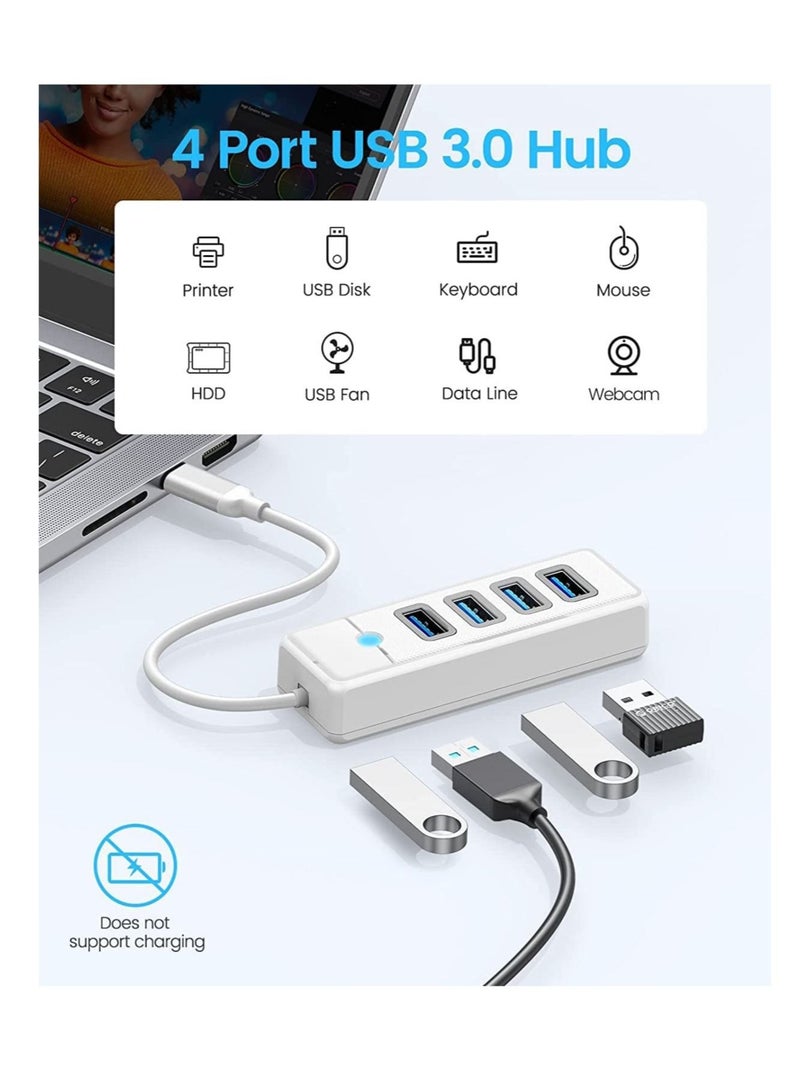 كابتن تيك USB C Hub 4 Ports USB 3.1 Type C to USB 3.0 Hub Adapter, USB Splitter for Laptop, Mobile Phone, Tablet with 0.5ft Cable, Compatible with Mac OS 10.X and Above, Linux, Android-White - Image 2