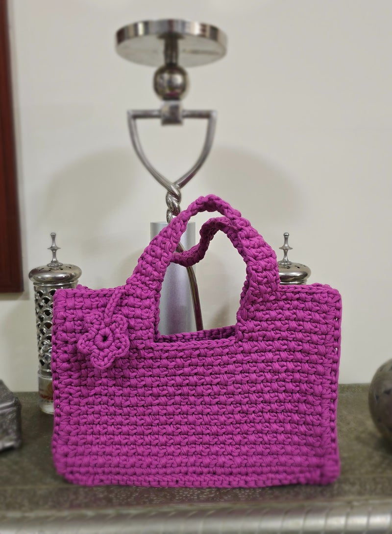 RandSac Purple Crochet Handbag with Flower Detail  - Image 2