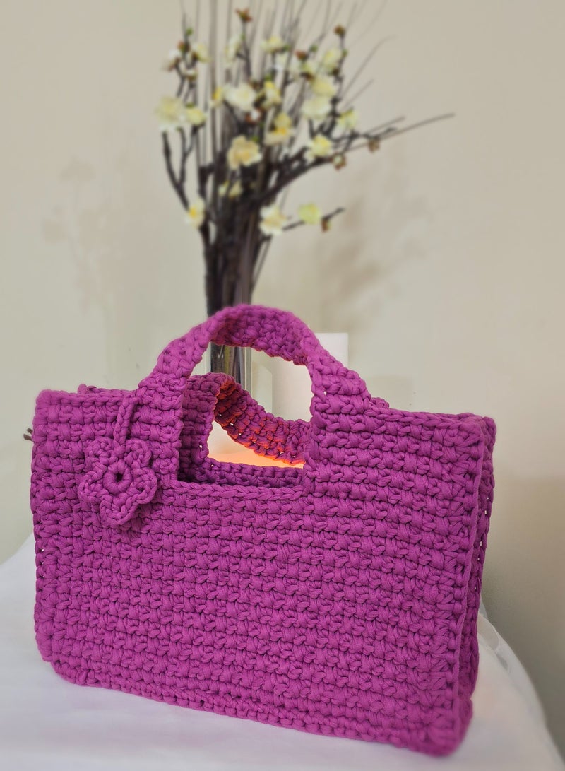 RandSac Purple Crochet Handbag with Flower Detail  - Image 3
