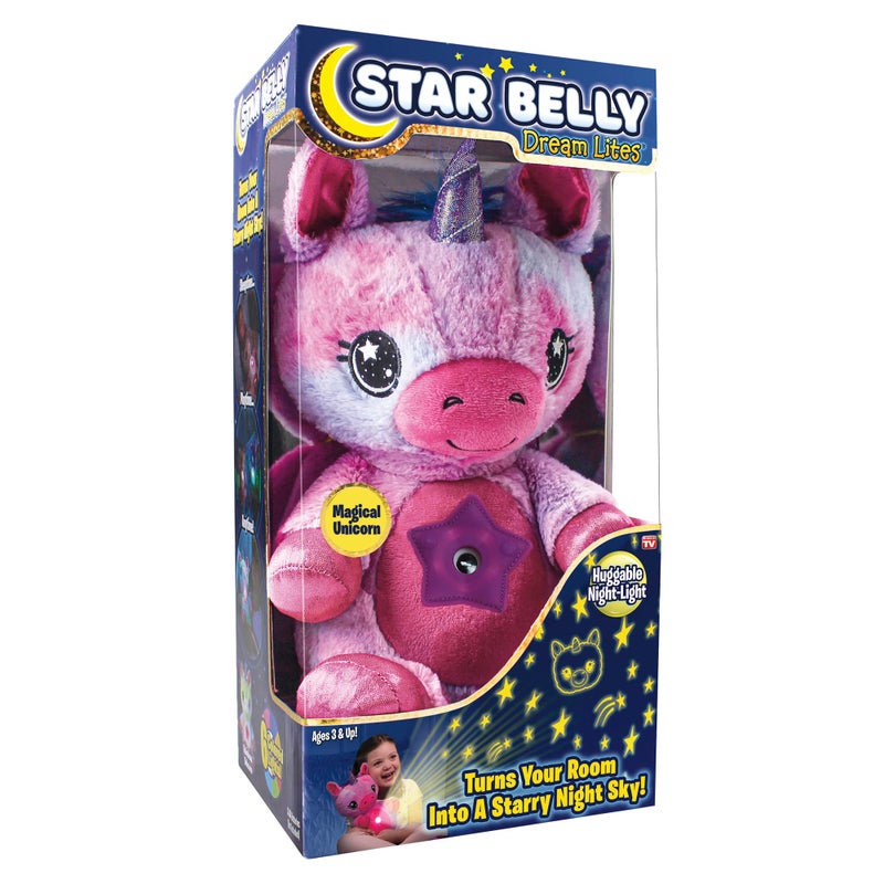 Ontel Star Belly Dream Lites, Stuffed Animal Night Light, Magical Pink And Purple Unicorn - Projects Glowing Stars & Shapes In 6 Gentle Colors, As Seen On TV - Image 1
