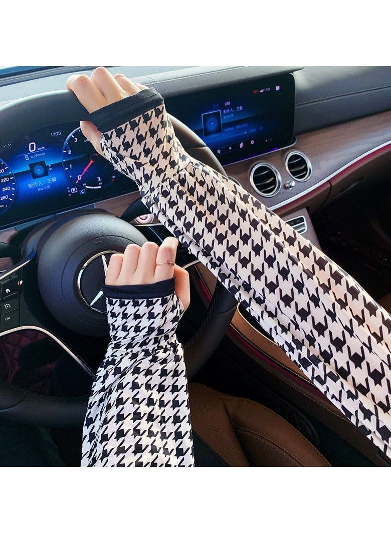 Goolsky Summer Loose Ice Silk Sun Sleeves Women – Driving Cycling INS Thin Arm Covers, UV Protection Breathable, Trendy Printed - Image 1