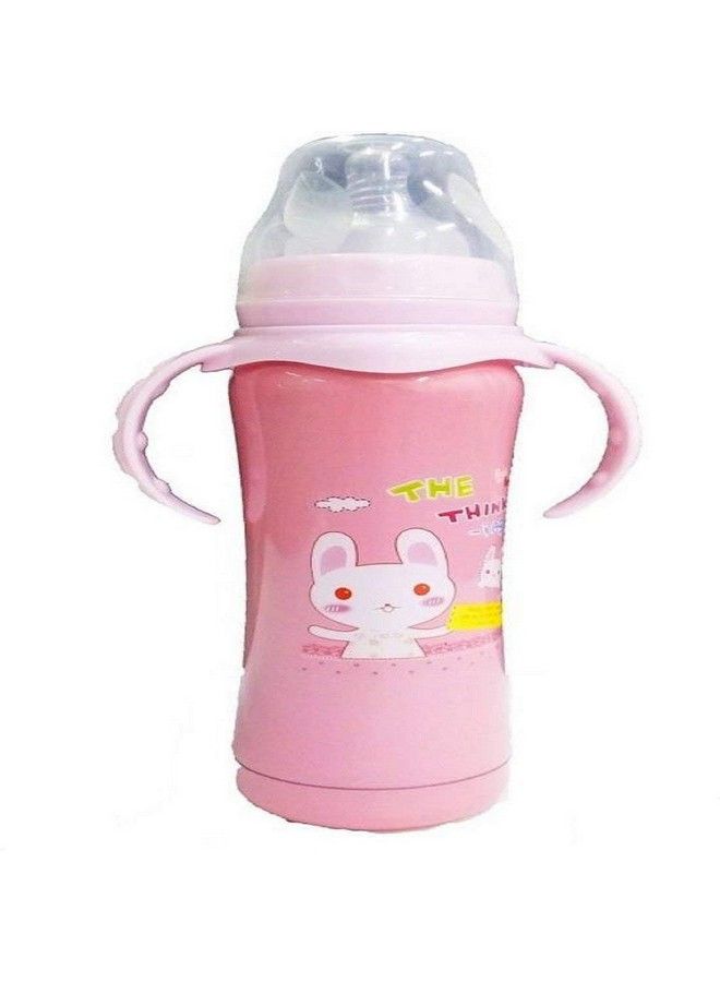 Stainless Steel Milk Feeding Bottle For New Born;Toddler With Thermal Insulation ; Stylish Design With Handles ; 180 Ml (Pink)