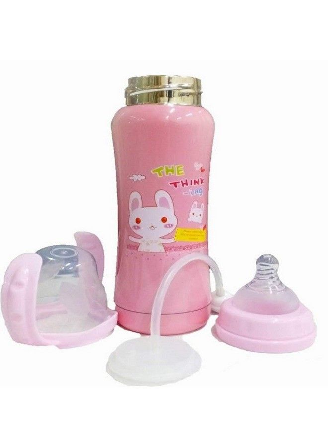 Stainless Steel Milk Feeding Bottle For New Born;Toddler With Thermal Insulation ; Stylish Design With Handles ; 180 Ml (Pink)
