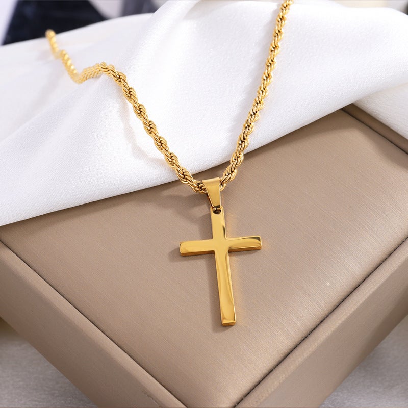 Titanium Steel Twist Chain Double Cross Pendant Necklace Double cross with golden twist chain