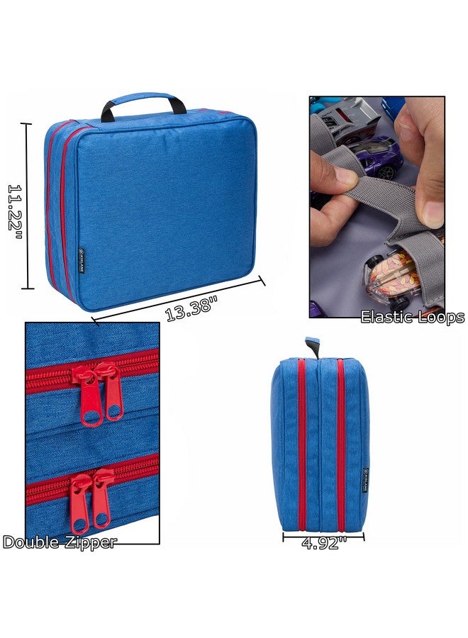KISLANE 96 Toy Cars Storage Case Compatible With Hot Wheels Toy Cars Organizer Storage For Mini Toys Hot Wheels Car Matchbox Cars Small Dolls(Bag Only) (Blue)  - Image 3