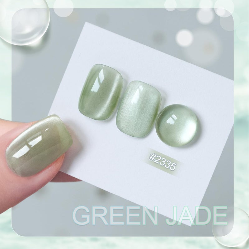GAOY Green Glassy Cat Eye Gel Nail Polish, 16ml Glitter Holographic Nail Polish with Magnet, Reflective Translucent UV Gel, 2335 Green Jade - Image 2