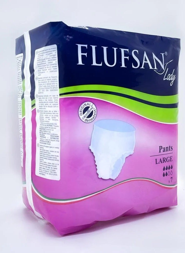 FLUFSAN Italian-made women's underwear, size large (L), highly absorbent, disposable. 7 disposable panty-shaped sanitary pads. - Image 1