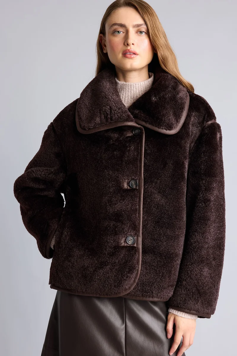 Oversize Fit Soft Hairy Inside Faux Leather Jacket