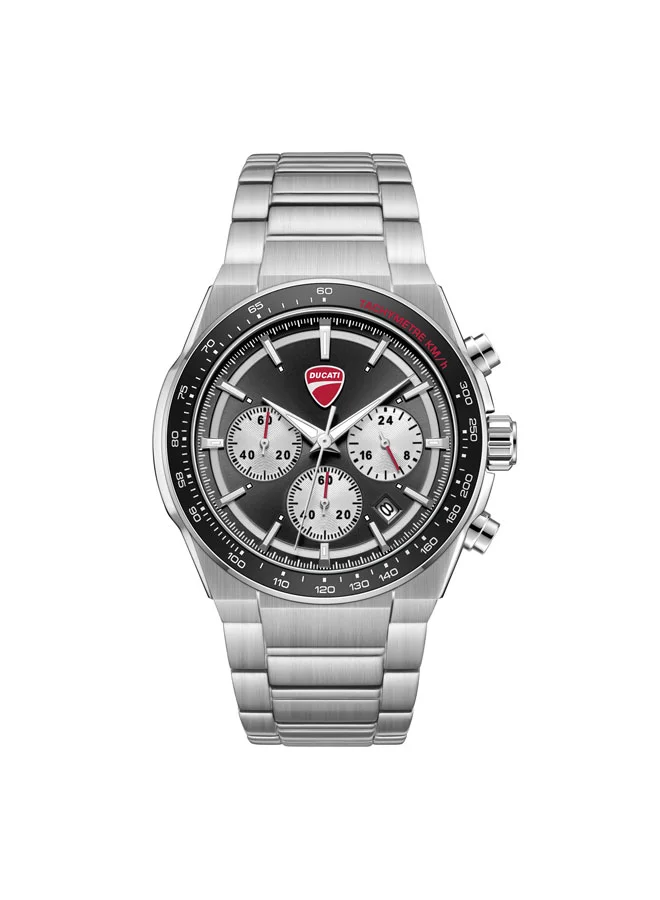 Ducati Nitro Black-Silver Dial, Stainless Steel Bracelet, Chronograph Watch for Men, 43mm