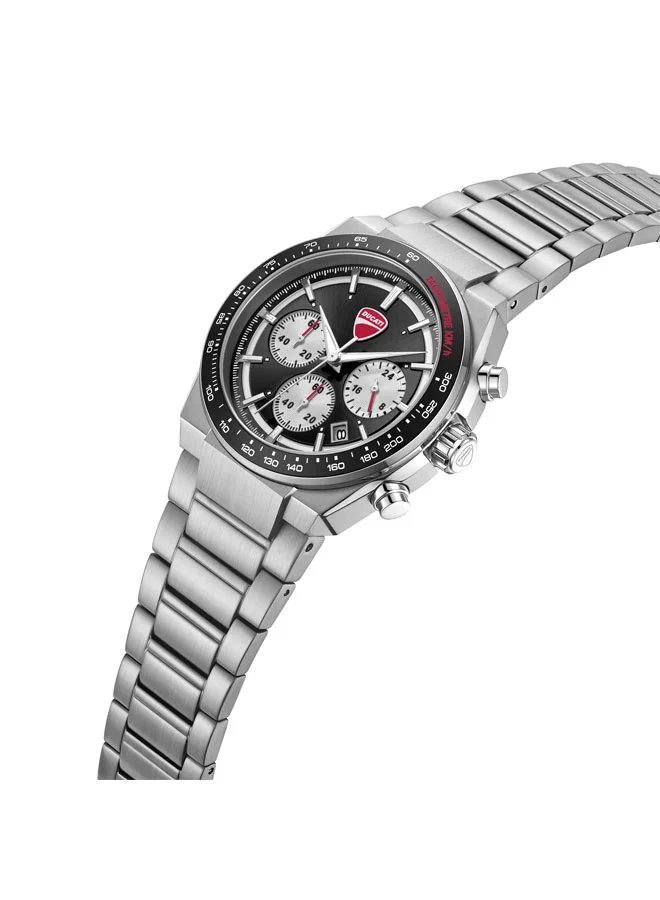 Ducati Nitro Black-Silver Dial, Stainless Steel Bracelet, Chronograph Watch for Men, 43mm