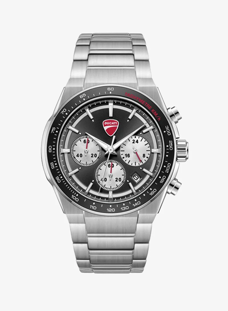 Ducati Nitro Black-Silver Dial, Stainless Steel Bracelet, Chronograph Watch for Men, 43mm