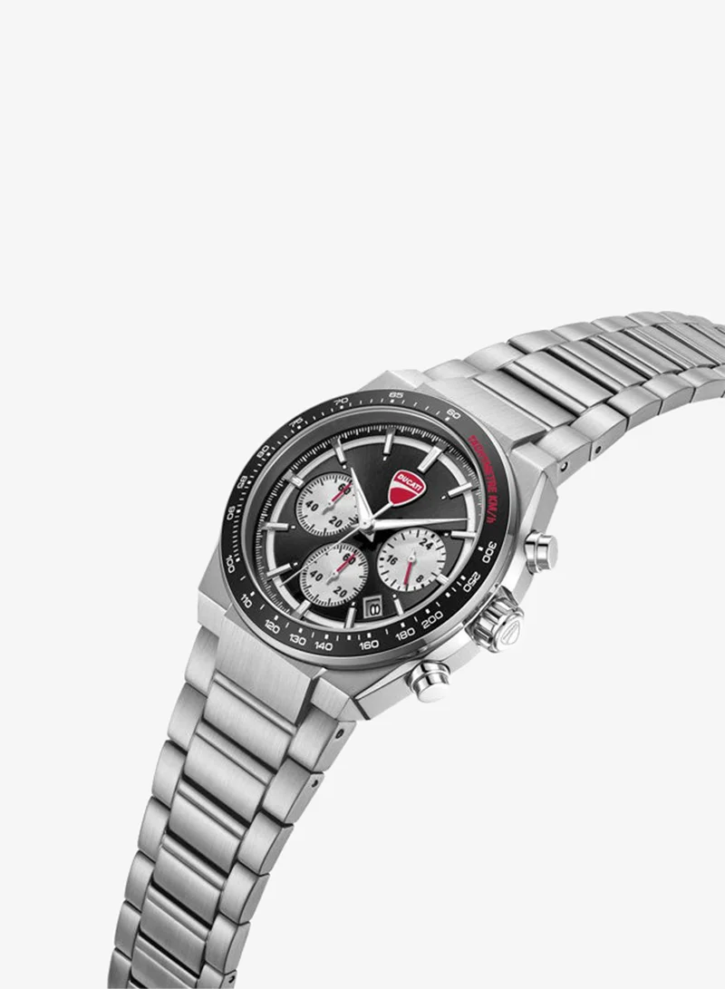 Ducati Nitro Black-Silver Dial, Stainless Steel Bracelet, Chronograph Watch for Men, 43mm