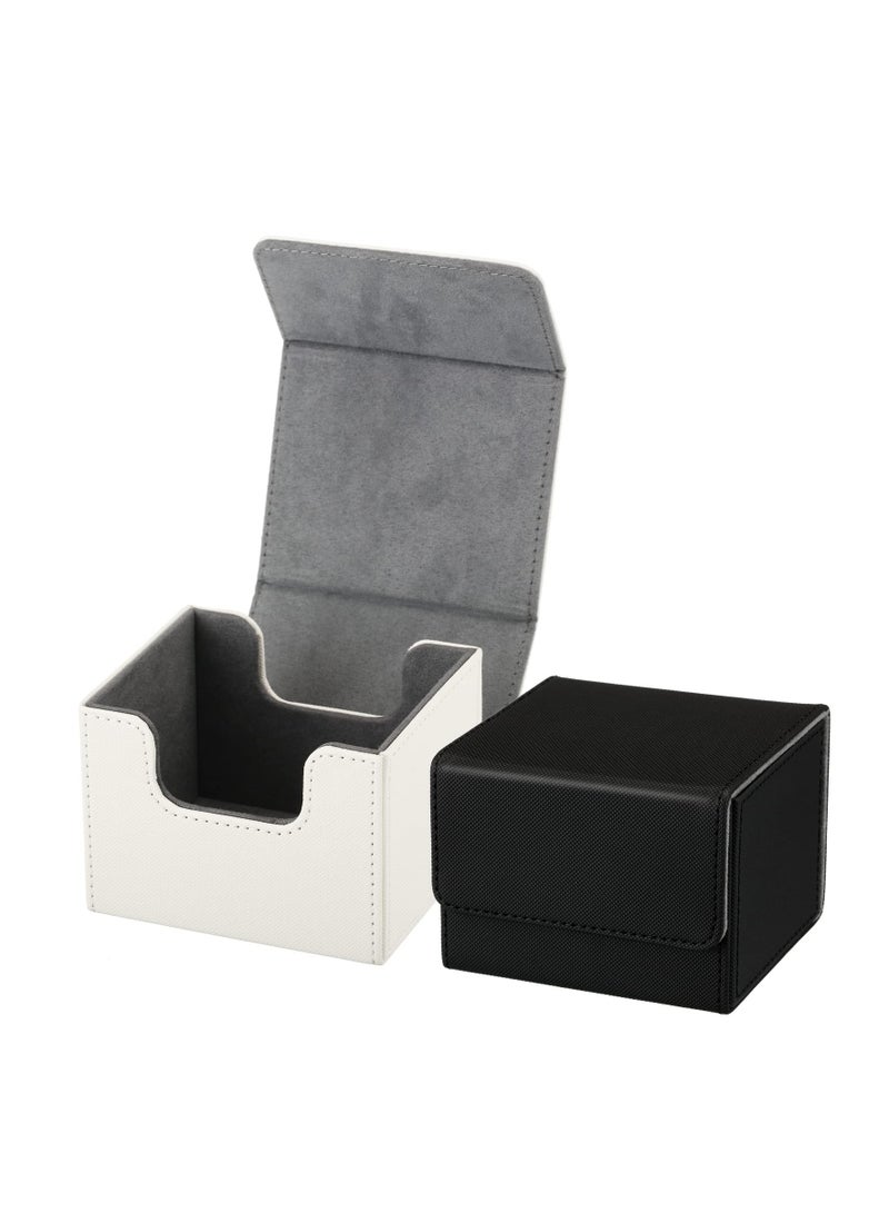 SOLARAE Leather Deck Card Boxes, 2 Pcs Large Game Boxes Fits 100 Plus Sleeved Cards, for Collectible Cards Deck Playing Card Case, for Gaming Cards, Poker, MTG TCG Compatible (Black, White) - Image 1