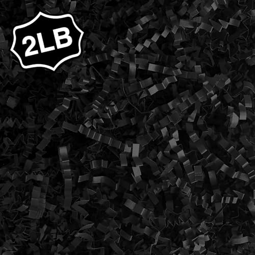 Corlcol 2LB Crinkle Cut Paper Shred Filler for Bag Gift Box Basket Confetti Paper Shreded Stuffing Decoration for Valentines Day Holiday PartyBlack - Image 1