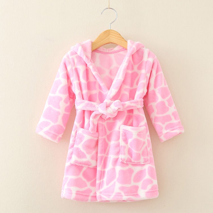 2025 Spring, Children'S Clothing Home Clothes Men'S And Women'S Baby Bathrobes Pajamas Flannel Hooded Children'S Nightgowns Indoor - Image 2