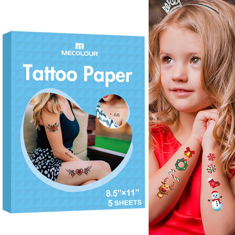 MECOLOUR Printable Temporary Tattoo Paper for LASER Printer85X11 5 Sheets DIY Image Transfer Decal Paper for Skin