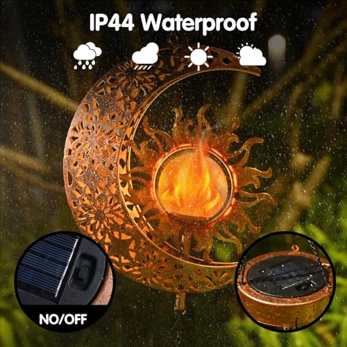 Kelvinlux Solar Sun Moon Wind Chimes Outdoor Waterproof Wind Bells Light with Crackle Glass Ball for Outside Clearance Unique Gifts for Women Girls Yard Garden Party Decor - Image 3