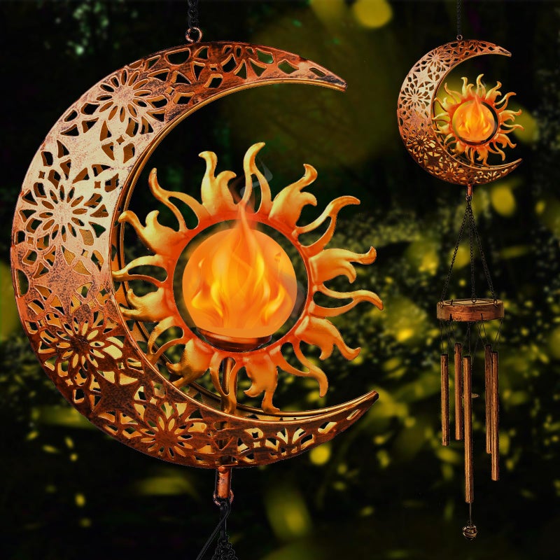 Kelvinlux Solar Sun Moon Wind Chimes Outdoor Waterproof Wind Bells Light with Crackle Glass Ball for Outside Clearance Unique Gifts for Women Girls Yard Garden Party Decor - Image 2
