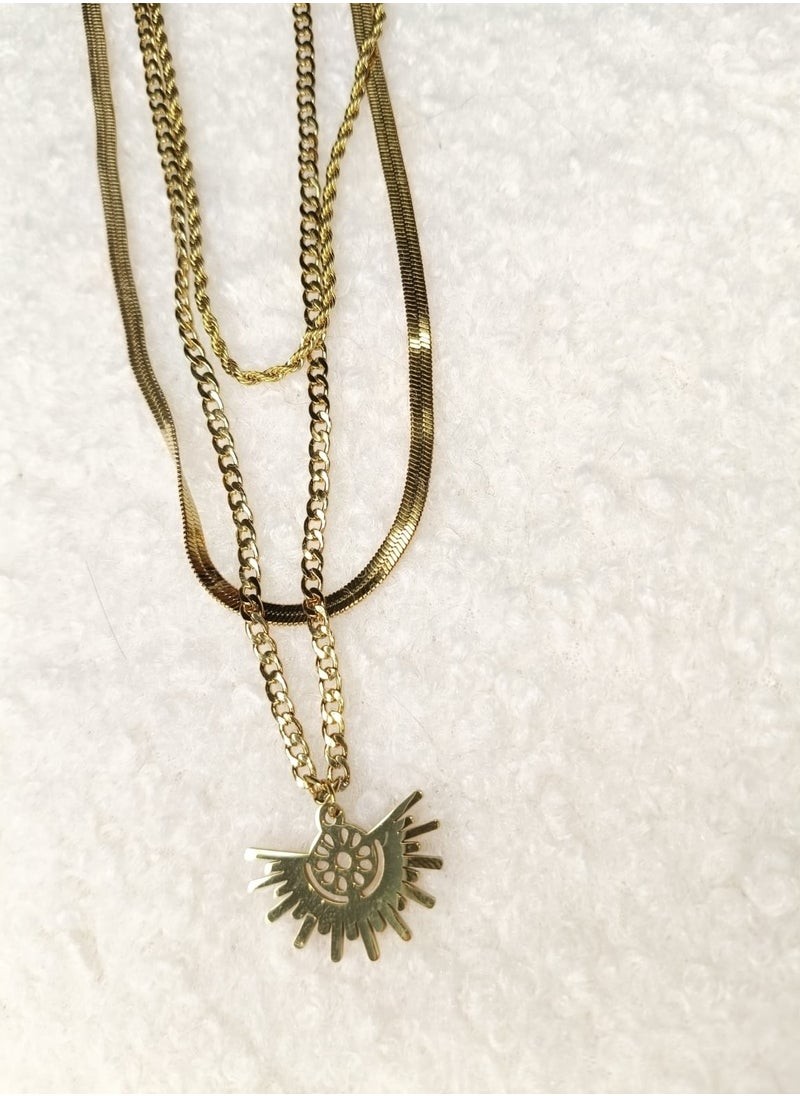 Generic 3-Layer Stainless Steel Half Sun Pendant Necklace - Distinctive and Elegant Design  - Image 2