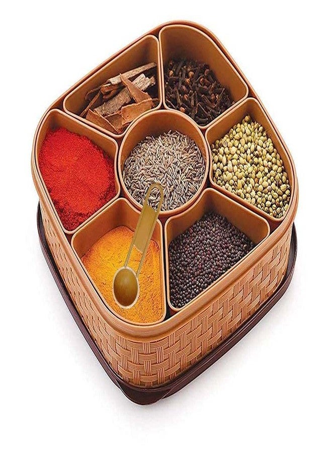 Kamview 7 Sections Woven Design Spice Masala Rangoli Box Dabba Storage Container Condiment Set (Multicolour) - Image 1