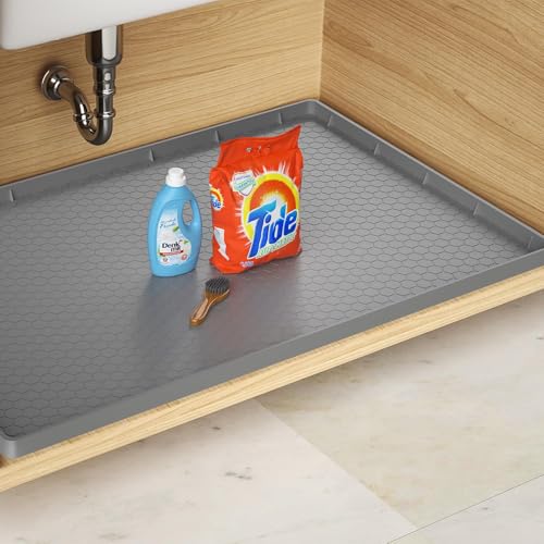 REDMART Under Sink Mat for Kitchen Waterproof (34x22 Inch) - Flexible Silicone Cabinet Liner Tray - Holds 2 Gallons Liquid, Leak Proof Protection for Bathroom Vanity & Drips (Grey) - Image 1