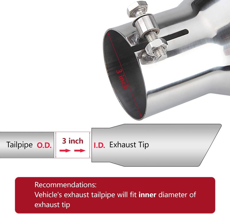 LCGP Stainless Steel Polished Exhaust Tip - 3" Inlet, 5" Outlet, 12" Overall Length - Image 3