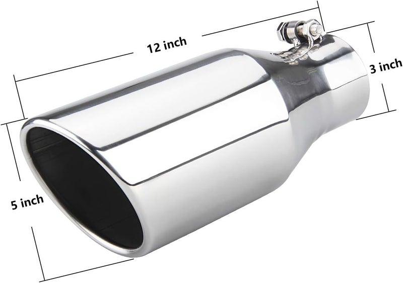 LCGP Stainless Steel Polished Exhaust Tip - 3" Inlet, 5" Outlet, 12" Overall Length - Image 2