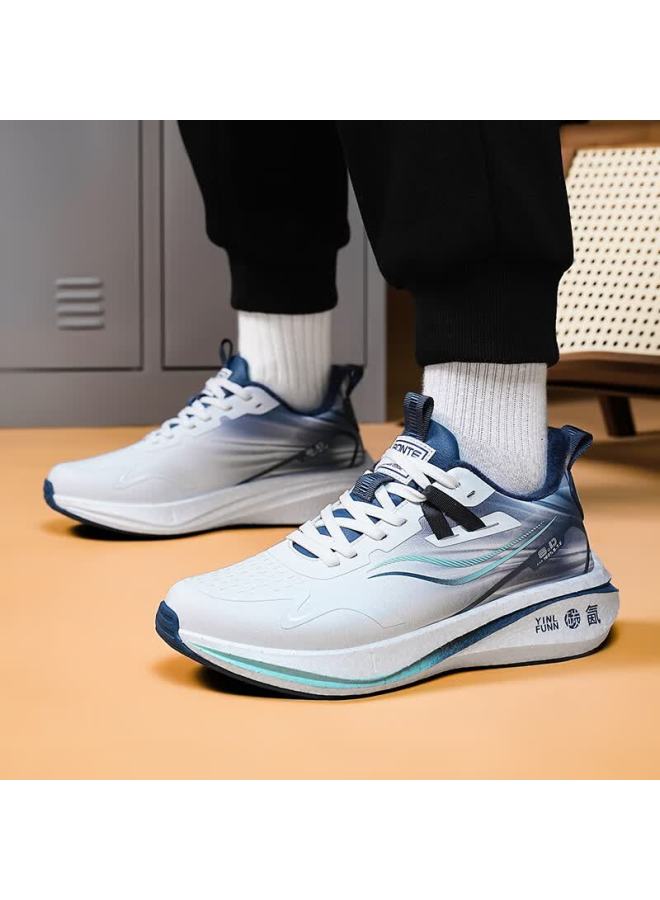 BANGTE Bont Sports Running Shoes Breathable Mesh Lightweight Non-slip Wear-resistant Casual Shoes White Blue (cotton) Size 40 - Image 1