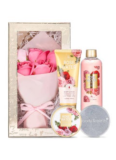 BODY & EARTH Mothers Day Gifts for Mom, Spa Birthday Gift Baskets for Women Her Wife Girlfriend, with Rose Scented Shower Gel, Body Scrub, Body Lotion, Hand Soap  - Image 1