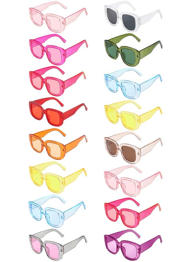 Sunovelties 16 Pack Rectangle Sunglasses for Women Retro Transparent Colored Square Glasses Bulk 90s Vintage Eyewear Uniex Adults - Image 1