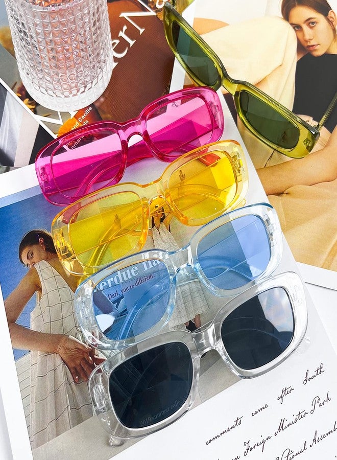Sunovelties 16 Pack Rectangle Sunglasses for Women Retro Transparent Colored Square Glasses Bulk 90s Vintage Eyewear Uniex Adults - Image 5
