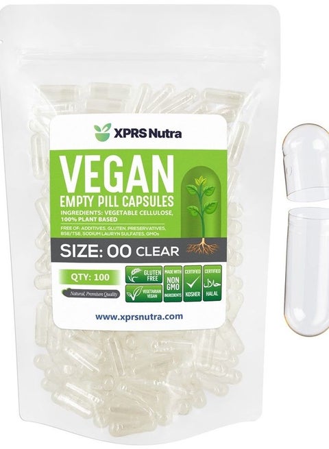 Size 00 Empty Capsules - Empty Vegan Capsules - Vegetarian Empty Pill Capsules - DIY Vegetable Capsule Filling - Veggie Pill Capsules Empty Caps (100 Count, Clear)